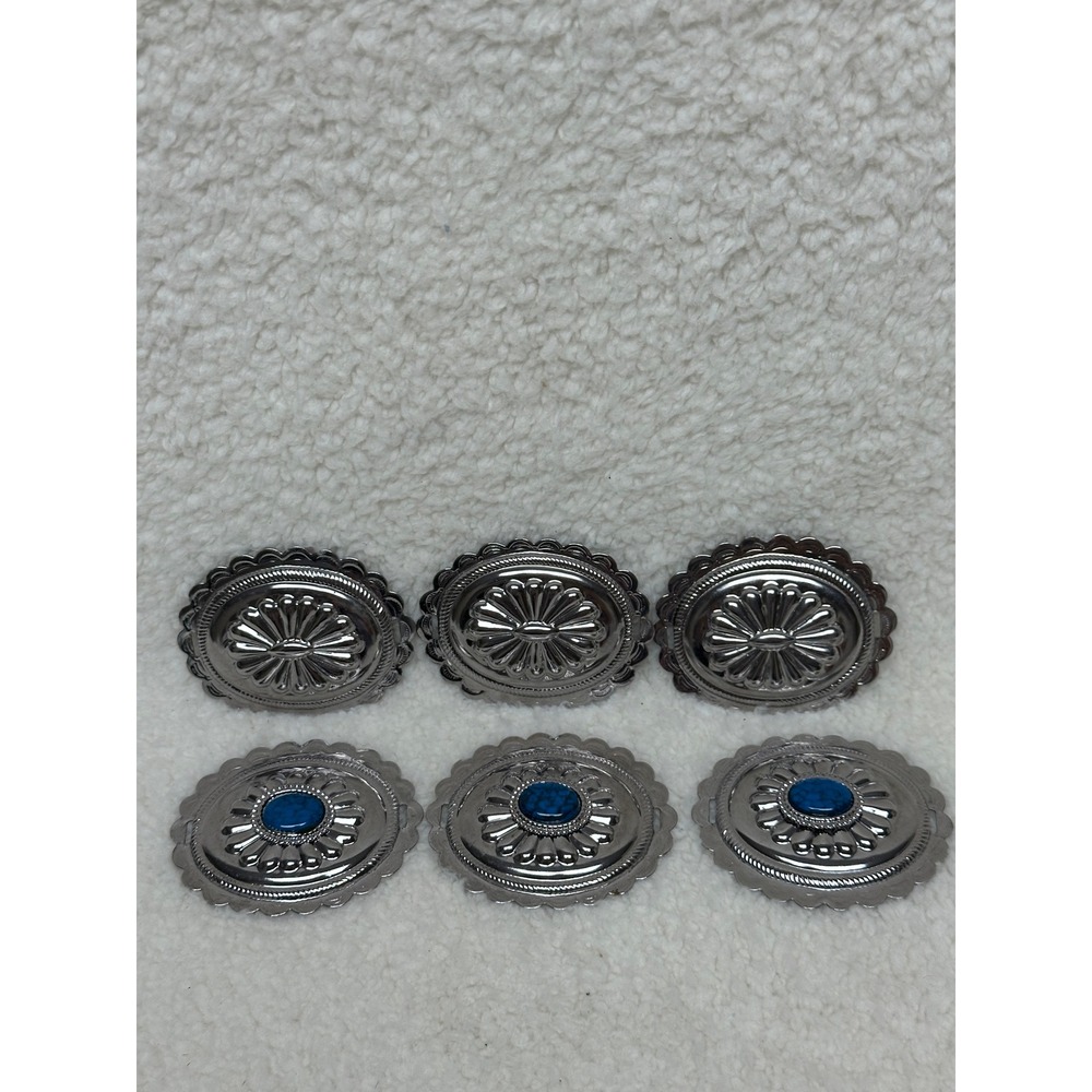 Unbranded Concho Belt Slides 6pc Set Silver Tone Faux Turquoise Sunburst Oval